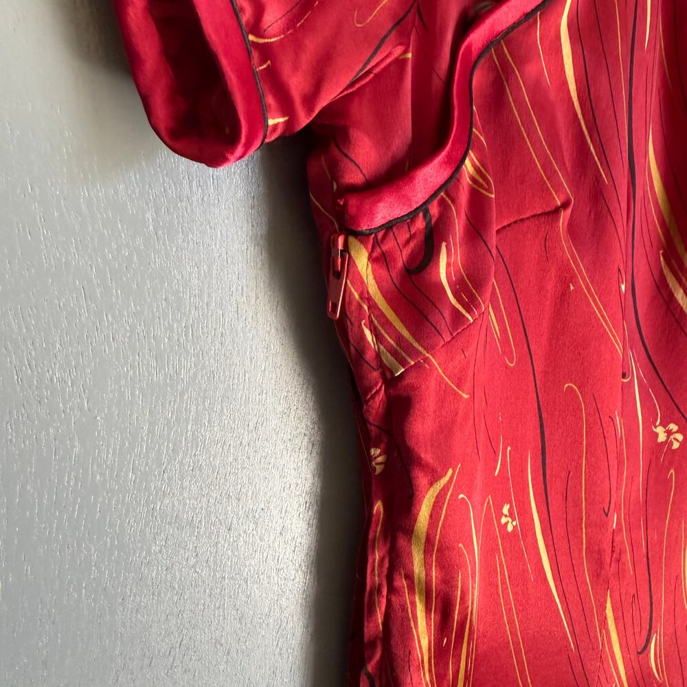 Vintage Chinese Qipao Women's XS/32 Red Black 100% Dress Mandarin Collar Retro - Picture 10 of 12